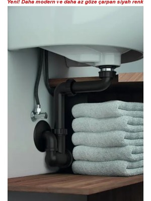 Dallmer Yer Kazandıran Siyah Lavabo Sifonu 137 - Lavabo Dolabında ve Çekmecesinde, Lavabo Altında Duvara Bitişik Montajlı Koku Önleyici S Sistemi, Kolay Temizlenir Giderli, Ayarlanabilir Borulu