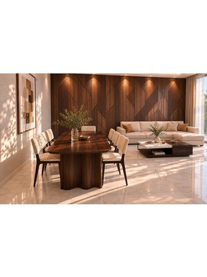 İdek Home 6 Kişilik Yemek Masası Takımı Ceviz Renk Modern Mutfak ve Yemek Odası Masası
