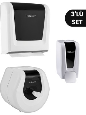 Flosoft 3'lü Hijyen Seti, F069 Wc Kağıt Verici + F114 Z Katlamalı Havluluk + F248 ml Sıvı Sabunluk