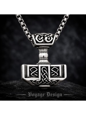 Voyage Accessory 316L Paslanmaz Çelik 3 mm Box Zincirli Mjolnir Viking Thor Çekici Kolye