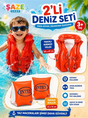 Empressco Saze 2’li Deniz Seti Yakalı Kırmızı Yelek 50X47 cm + Kırmızı Kolluk 23X15 cm Çocuk Havuz Deniz Güvenlik Seti 3+ Yaş - Fiyatı, Yorumları
