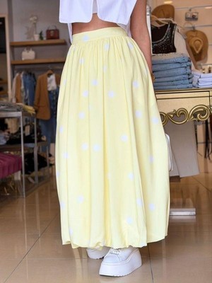 Miss Neşem 8481 Uzun Puantiyeli Etek Sarı