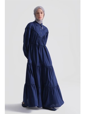 Armine Oversize Katlı Elbise Lacivert