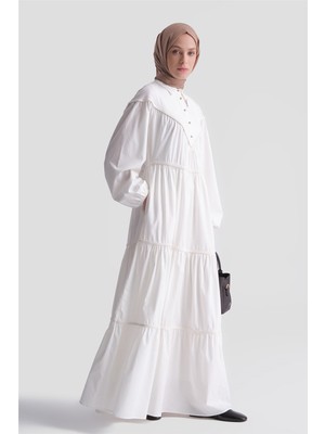 Armine Oversize Katlı Poplin Elbise Ekru