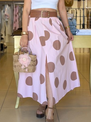 Robin 39818 Puantiyeli Kemerli Etek Pembe