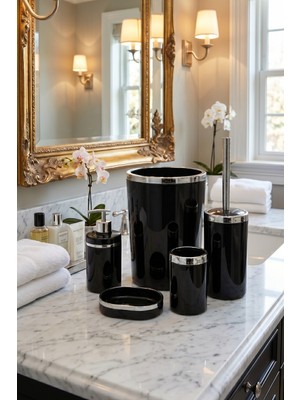 UltraMint 5 Parça Siyah ve Gümüş Akrilik Banyo Seti, Şıklık ve Kalite