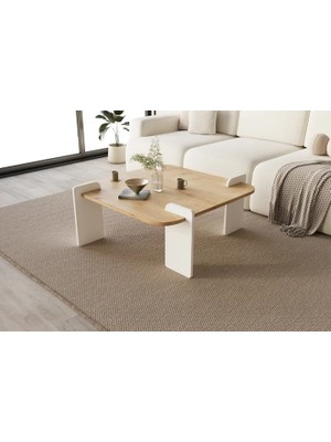 Vivense Afrolli Dekoratif  Natural Desen Orta Sehpa, Beyaz