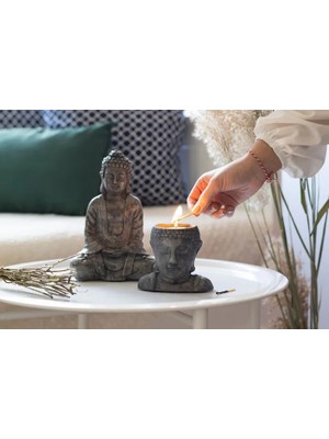 Vivense Beton Buddha Heykel ve Mumluk Set