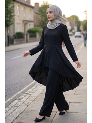 Zerogaprise Kadın Tesettür Asimetrik Tunik Pantolon Takım