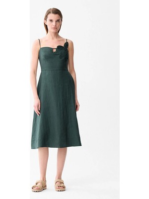 adL Askılı Keten Elbise Yeşil 12446255000