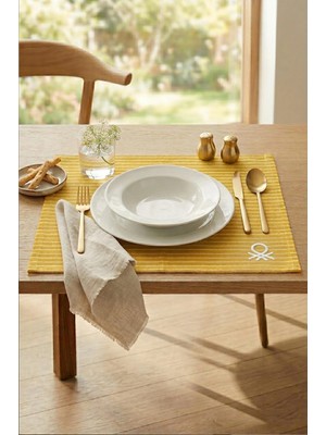 United Colors Of Benetton BE-28460-YE   Sarı Amerikan Servis Çizgili 4 Lü 33,50 cm