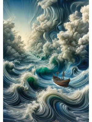 Hobibahçem Okyanustaki Yalnız Gemi Kanvas Tablo 70X100CM