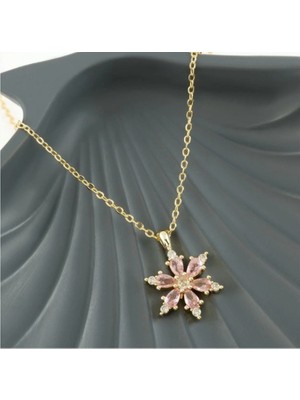 Showy Accessories Lotus Zirkon Taşlı Yeni Sezon Kolye Açık Pembe