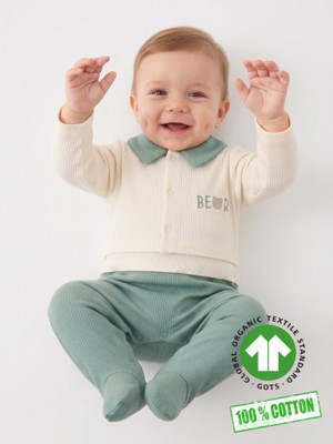 Kids Kingdom Pamuklu Ayıcık Detaylı Çıtçıtlı Bebe Yaka Erkek Bebek Tulum