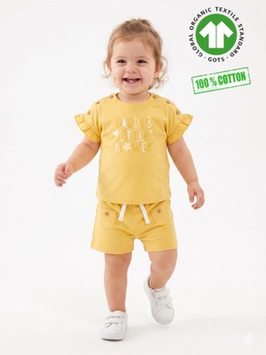 Kids Kingdom Pamuklu Organik Özel Seri Ahşap Düğme Detaylı Kız Bebek 2li Takım