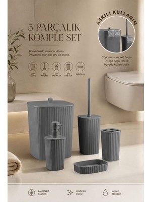 UltraMint Şık Antrasit 5'li Banyo Seti, Modern ve Kullanışlı Tasarım