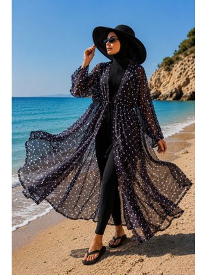 Md Desenli Beli Ayarlanabilir Şifon Uzun Pareo Siyah