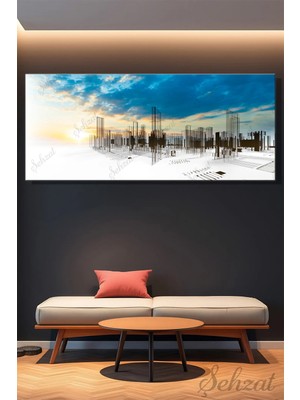 Şehzat Panoramik Yatay Tekli Kanvas Duvar Tablosu Modern Emlakçı Emlak Ofisi Inşaat Gyo 3D Şehir Mimari