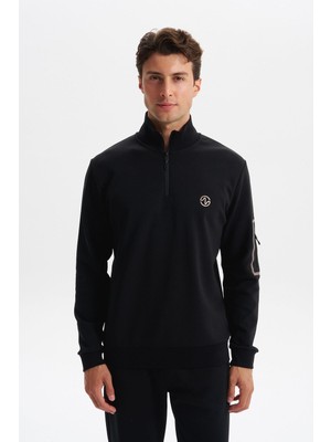 Ar-ma Erkek Yarim Fermuar Sweatshirt Baskisiz Basic Sol Kol Fermuar Cepli Slim Fit Scuba İnterlok K30404685702