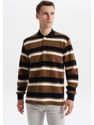 Ar-ma Erkek Polo Yaka Sweatshirt Baskisiz Çizgili Düğmeli Cepsiz Büyük Beden Ringel Otoman K30554801702