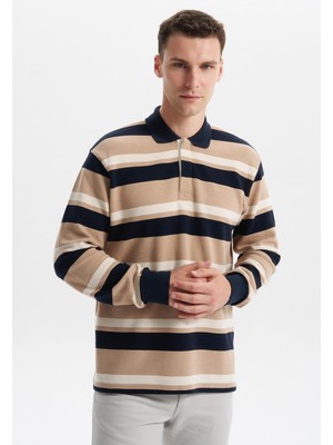 Ar-ma Erkek Polo Yaka Sweatshirt Baskisiz Çizgili Düğmeli Cepsiz Büyük Beden Ringel Otoman K30554801702