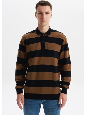 Ar-ma Erkek Polo Yaka Sweatshirt Baskisiz Çizgili Düğmeli Cepsiz Regular Fit Ringel Otoman K30554952602