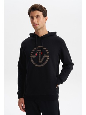 Ar-ma Erkek Kapşonlu Sweatshirt Yazi Baskili Yandan Fermuar Cepli Slim Fit Scuba İnterlok K30254685302