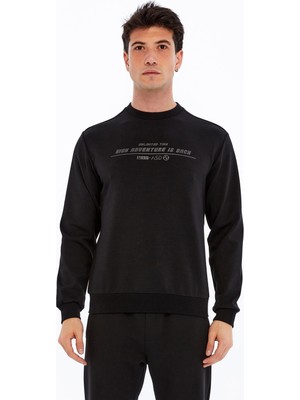 Ar-ma Erkek Bisiklet Yaka Sweatshirt Yazi Baskili Cepsiz Slim Fit Scuba İnterlok K30124685502
