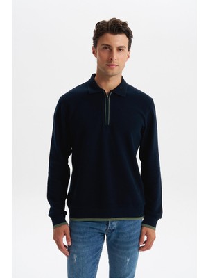 Ar-ma Erkek Polo Yaka Sweatshirt Baskisiz Basic Yaka Fermuarli Regular Fit Karbon Firçali Selanik K30554697902
