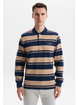 Ar-ma Erkek Polo Yaka Sweatshirt Baskisiz Çizgili Düğmeli Cepsiz Regular Fit Ringel Pike K30554953002
