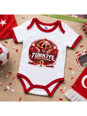 Bk Gift Türkiye Taraftar Temalı 2026 Dünya Kupası Tasarımlı Kırmızı Bebek Body Zıbın-6 Tek Yürek Milli Takım Ruhu