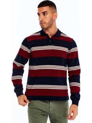 Ar-ma Erkek Polo Yaka Sweatshirt Baskisiz Çizgili Düğmeli Cepsiz Regular Fit Ringel Pike K30554953102
