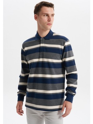 Ar-ma Erkek Polo Yaka Sweatshirt Baskisiz Çizgili Düğmeli Cepsiz Büyük Beden Ringel Otoman K30554801702