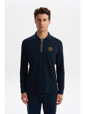 Ar-ma Erkek Polo Yaka Sweatshirt Baskisiz Basic Yaka Fermuarli Slim Fit Çift Tarafli İnterlok K30554989102