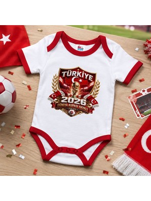 Bk Gift Türkiye Taraftar Temalı 2026 Dünya Kupası Tasarımlı Kırmızı Bebek Body Zıbın-5 Tek Yürek Milli Takım Ruhu