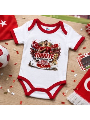 Bk Gift Türkiye Taraftar Temalı 2026 Dünya Kupası Tasarımlı Kırmızı Bebek Body Zıbın-3 Tek Yürek Milli Takım Ruhu