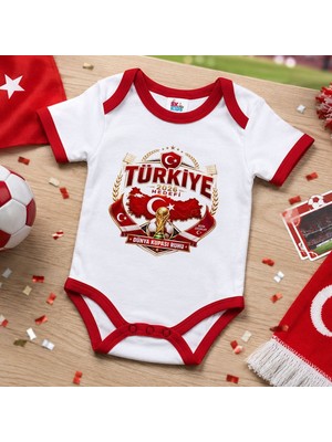 Bk Gift Türkiye Taraftar Temalı 2026 Dünya Kupası Tasarımlı Kırmızı Bebek Body Zıbın-2 Tek Yürek Milli Takım Ruhu