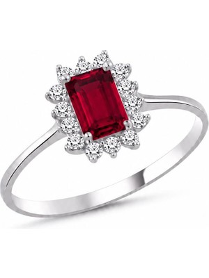 La Mia Felicita 925 Ayar Gümüş Yakut Renk Baget Taşlı Pırlanta Montür Rodyum Kaplama Kadın Yüzük – Ruby Elegance