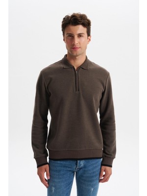 Ar-ma Erkek Polo Yaka Sweatshirt Baskisiz Basic Yaka Fermuarli Regular Fit Karbon Firçali Selanik K30554697902