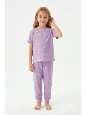 Bunny Hopp Bunnyhopp Kız Çocuk Pijama Takımı %100 Pamuk Unicorn Desenli Yazlık Kısa Kollu