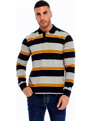 Ar-ma Erkek Polo Yaka Sweatshirt Baskisiz Çizgili Düğmeli Cepsiz Regular Fit Ringel Pike K30554953102