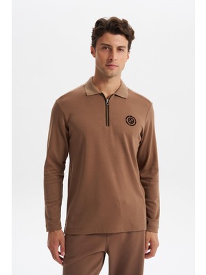 Ar-ma Erkek Polo Yaka Sweatshirt Baskisiz Basic Yaka Fermuarli Slim Fit Çift Tarafli İnterlok K30554989102
