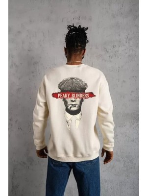 Marsilyan- Unisex Bisiklet Yaka Baskılı Oversize Sweatshirt - Beyaz
