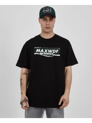 Marsilyan- Unisex Bisiklet Yaka Baskılı Oversize T-Shirt - Siyah