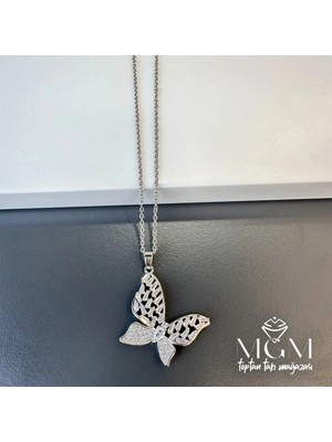 Marsilyan™- Çelik Zirkon Taşlı Kelebek Kolye