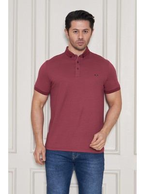 Jeus Erkek Pike Lacoste Kumaş Yakalı Bordo Tshirt