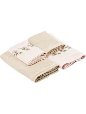 Vuralsin38 Taç Çiçekli%60 Pamuk%40 Viskoz Hamam Seti, Somon, 2 Adet 70X150 Cm, 2 Adet 50X90 cm