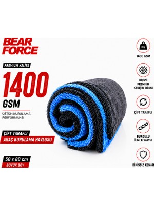 Robeve Bear Force Premium Araç Kurulama Havlusu 50X80 cm 1400 Gsm Çift Taraflı Mikrofiber Oto Kurulama Bezi Dikişsiz Kenar Burgulu Ilmek Yapılı Yüksek Su Emici Profesyonel Araç Bakım Havlusu
