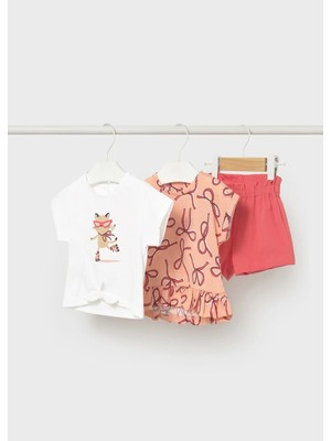 Mayoral Kız Bebek Penye Şort Takım 2 Tshirtlü Pembe