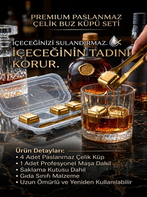 Tasarım Evi 4 Adet Paslanmaz Çelik Buz Kalıbı Viski Soğutma Taşı Maşalı Yeniden Kullanılabilir Buz Viski Taşı